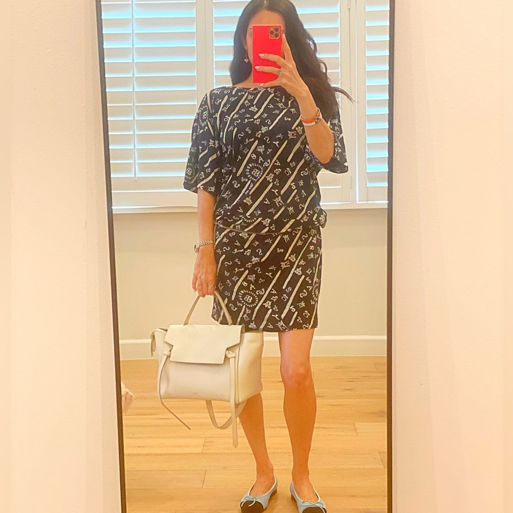 Balenciaga.T’s Navy Cream & Blue Logo Lettered Mini Dress Size Small